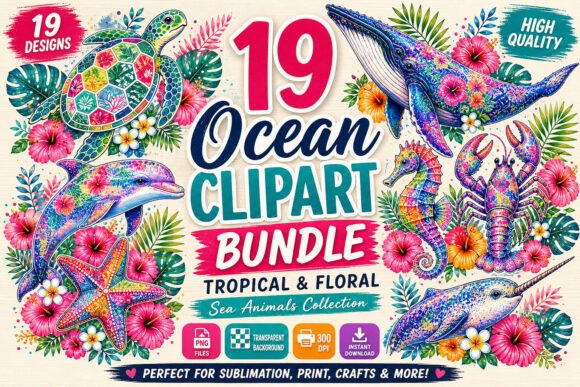 Download Tropical Floral Sea Animals PNG Bundle - Bundle Collection