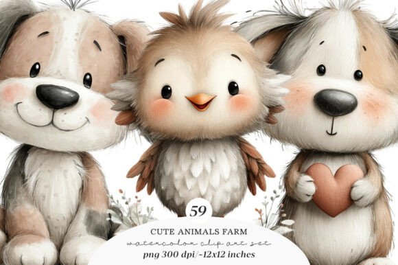 Download Watercolor Cute Animals Farm Clipart - Cute animals Collection