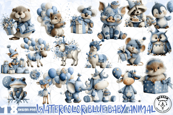 Download Watercolor Blue Baby Animal PNG - Baby animal png Collection