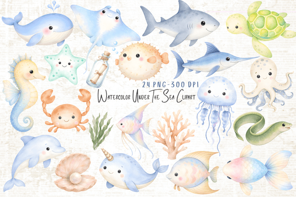 Download Watercolor Under the Sea Clipart Bundle - Bundle Collection