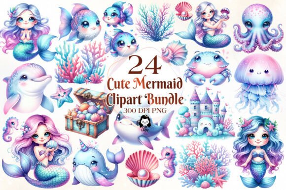 Download Cute Mermaid Sublimation Clipart Bundle - Bundle Collection