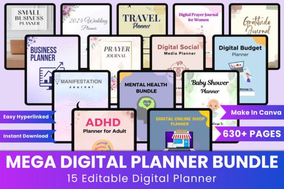 Download Mega Digital Planner Bundle Canva - Bundle Collection
