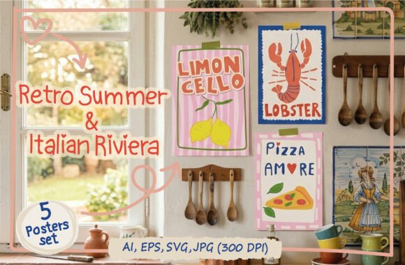 Download Retro Italian Summer Food Posters Bundle - Bundle Collection