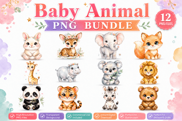 Download Cute Baby Animal PNG Watercolor Clipart - Baby animal png Collection