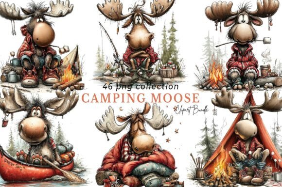 Download Whimsical Camping Moose Clipart Bundle - Bundle Collection