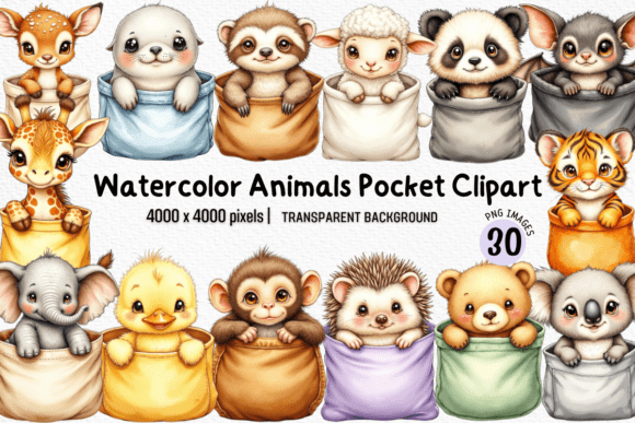Download Watercolor Cute Animals Pocket Clipart - Cute animals Collection