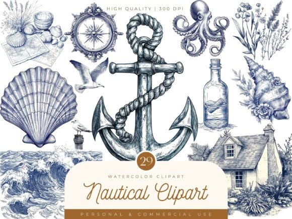 Download Watercolor Nautical Clipart Bundle - Bundle Collection