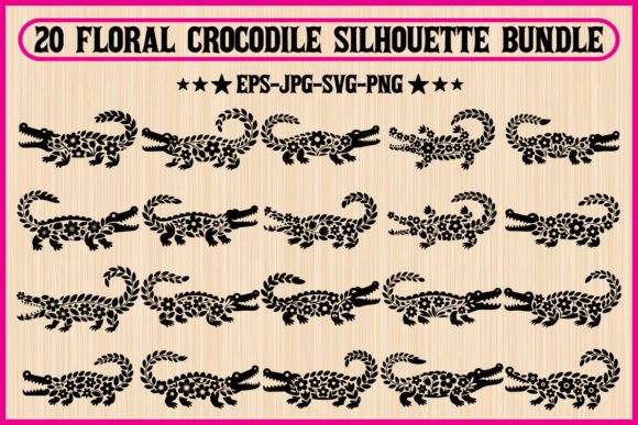 Download 20 Floral Crocodile Silhouette Bundle - Bundle Collection