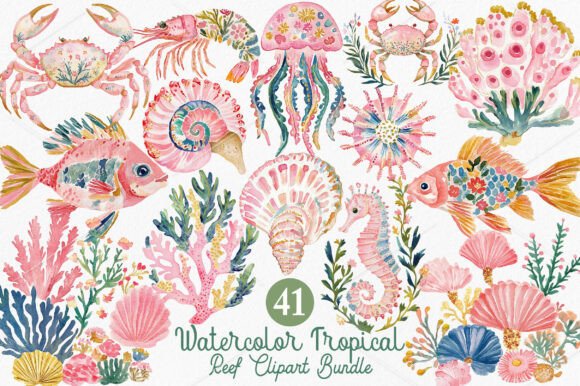 Download Watercolor Tropical Reef Clipart Bundle - Bundle Collection