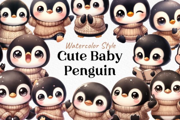 Download Bundle Watercolor Cute Baby Penguin PNG - Bundle Collection