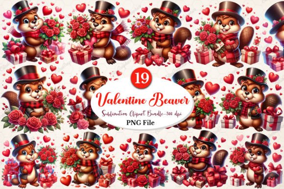 Download Valentine Cute Beaver Clipart Bundle. - Bundle Collection