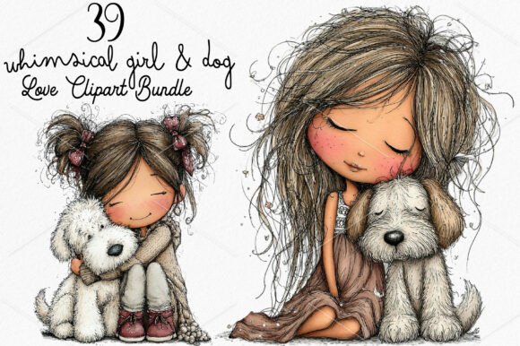 Download Whimsical Girl &amp; Dog Love Clipart Bundle - Bundle Collection
