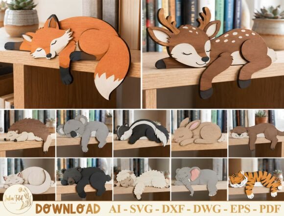 Download Sleepy Animal Bookshelf Sitter Bundle - Bundle Collection
