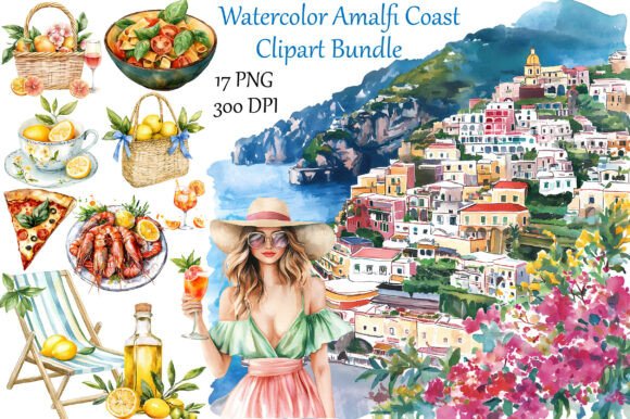 Download Watercolor Amalfi Coast Clipart Bundle - Bundle Collection