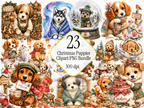 Download Christmas Puppies Clipart PNG Bundle - Bundle Collection