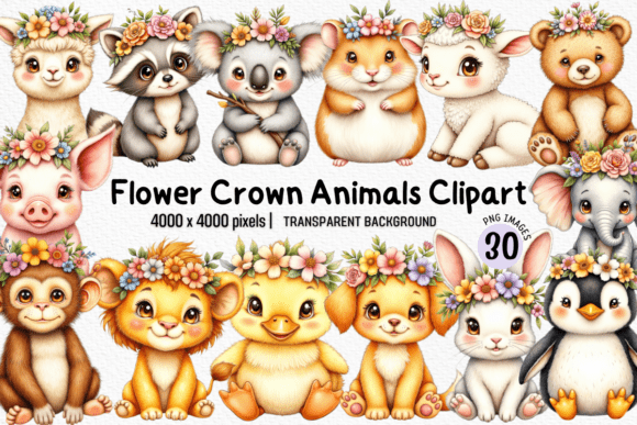 Download Flower Crown Animals Clipart PNG Bundle - Bundle Collection