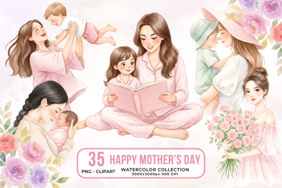 Download Mothers Day Watercolor Clipart Bundle - Bundle Collection