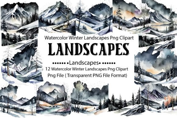 Download Watercolor Winter Landscapes PNG Bundle - Bundle Collection