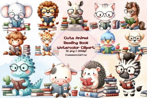 Download Cute Animals Reading Book Clipart - Cute animals Collection
