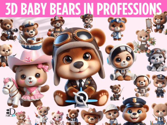 Download Cute 3D Baby Bears in Professions Bundle - Bundle Collection
