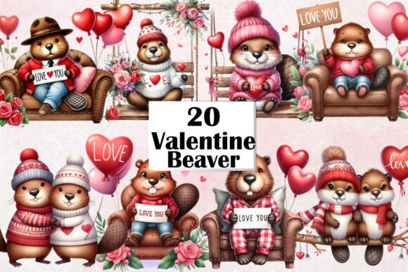 Download Valentine Beaver Clipart Bundle - Bundle Collection