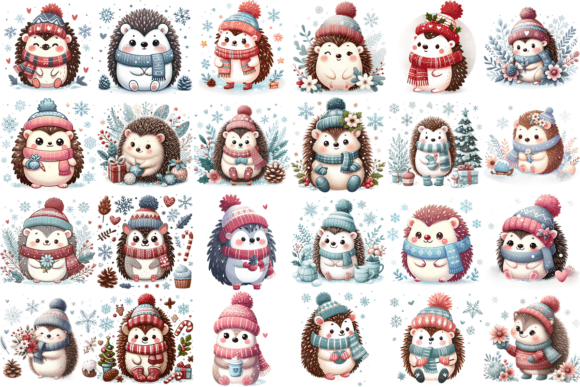 Download 24 Cute Winter Hedgehog PNG Bundle - Bundle Collection