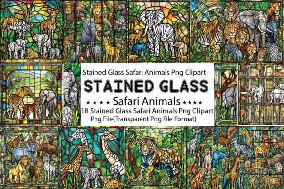 Download Stained Glass Safari Animals PNG Bundle - Bundle Collection