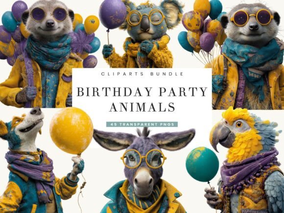 Download Birthday Party Animals Clipart Bundle - Bundle Collection