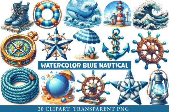 Download Watercolor Blue Nautical Clipart - Nautical clipart Collection