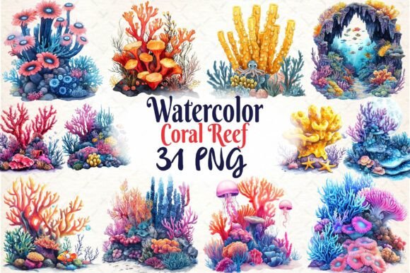 Download Watercolor Coral Reef Clipart Bundle - Bundle Collection