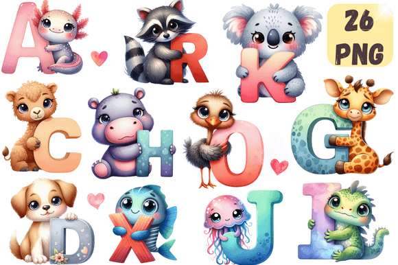 Download Cute Animals Holding Alphabet Letters - Cute animals Collection