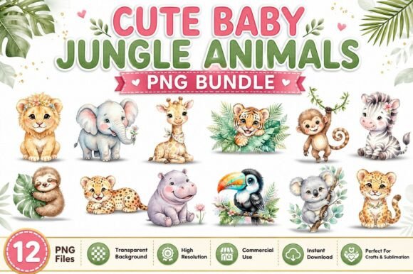 Download Cute Baby Jungle Animals PNG Bundle - Bundle Collection