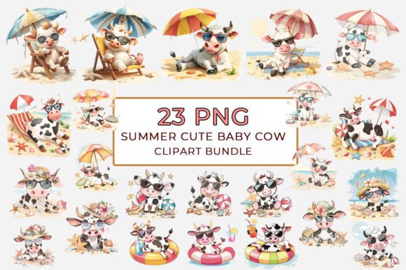 Download Summer Cute Baby Cow Clipart Bundle - Bundle Collection
