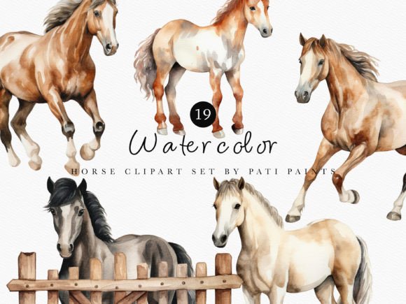 Download Watercolor Cute Horse Clipart Bundle - Bundle Collection