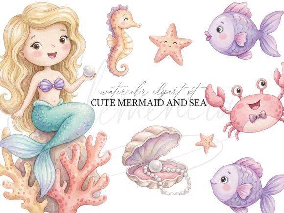 Download Cute Mermaid Clipart PNG Bundle - Bundle Collection