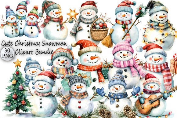 Download Cute Christmas Snowman Clipart Bundle - Bundle Collection