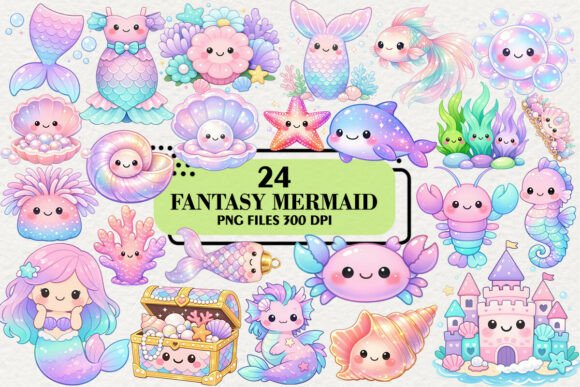 Download Kawaii Fantasy Mermaid Clipart Bundle - Bundle Collection