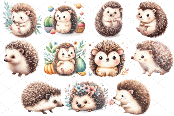 Download 11 Cute Watercolor Hedgehog PNG Bundle - Bundle Collection