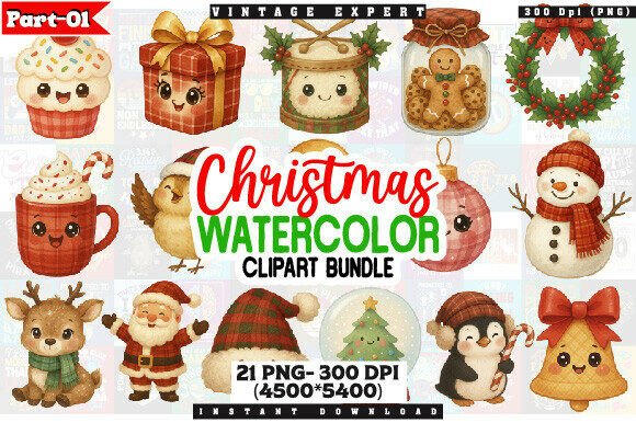 Download Christmas Watercolor PNG Clipart Bundle - Bundle Collection
