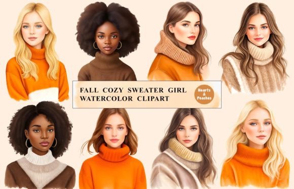 Download Fall Cozy Sweater Girl, Clipart Bundle - Bundle Collection
