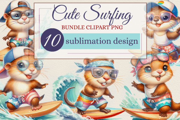 Download Cute Cute Animals Surfers Clipart Bundle - Bundle Collection