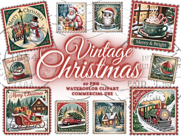 Download Vintage Christmas Png Bundle Stamps Png - Bundle Collection