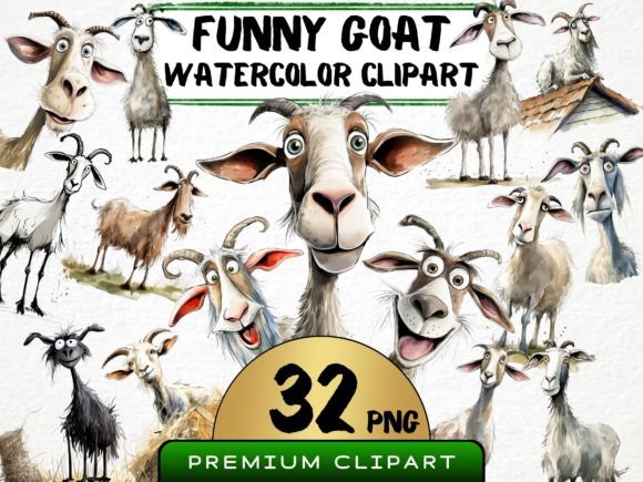 Download Funny Goat Clipart Bundle Watercolor PNG - Bundle Collection