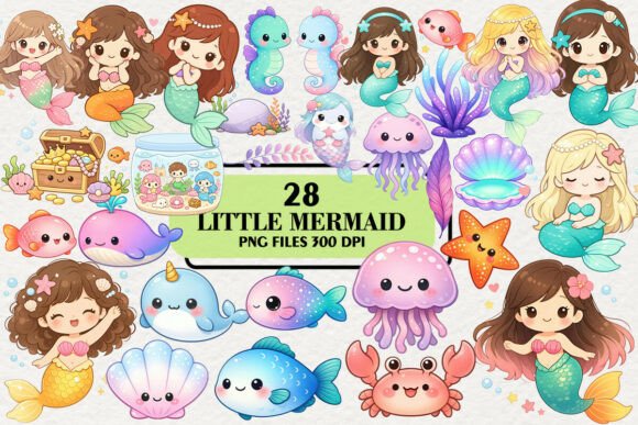 Download Kawaii Little Mermaid Clipart Bundle - Bundle Collection