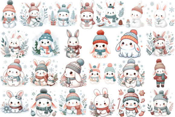Download 25 Cute Winter Rabbit Clipart PNG Bundle - Bundle Collection